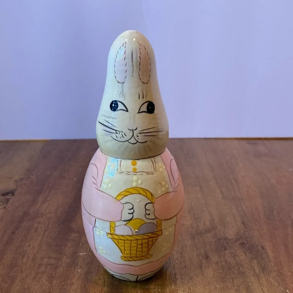 Vintage Matryoshika‎ Nesting Bunny Dolls Set of 4 Easter Pink Cream